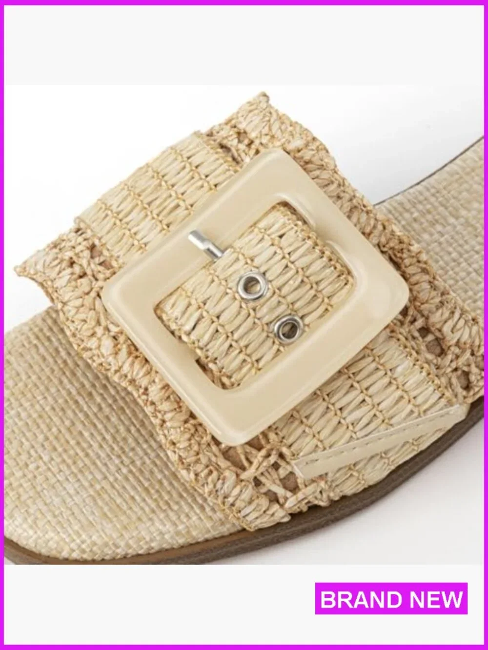 Square Toe Raffia Slide Sandals Woven Flat Beach Slip On Fashion Comfort